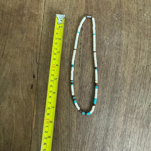 Artisan Handmade Tan Blue Brown Shell Bead Necklace magnetic closure - Picture 2 of 5